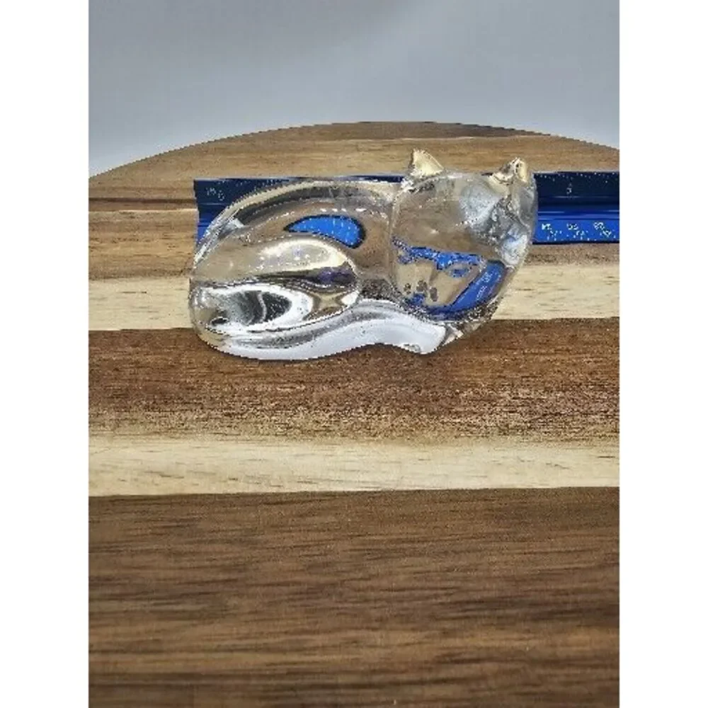 Val St.‎ Lambert France Crystal Cat Figurine Signed By De Sousa Sleeping Kitty